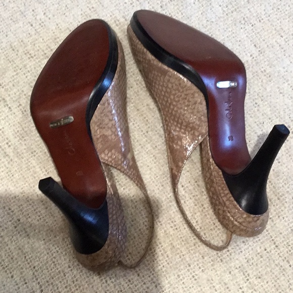 Cole Haan, NIKEAIR, New Taupe “Snake” Peep Toe Slingback Heels 9M - Picture 4 of 8